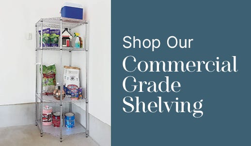 Shows shelves in corner