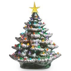 13” Vintage Snowy Lighted Tree