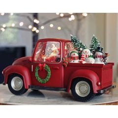 Santa’s Red Truck Snow Globe with Snowmen