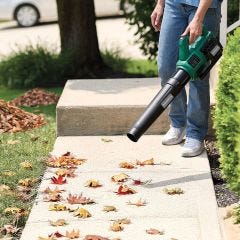 model using blower on leaves