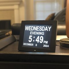 Easy Read Digital Calendar Clock on display on table