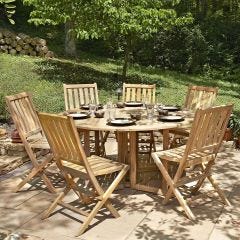 Lancaster Folding Table with (6) Teak Folding Chairs