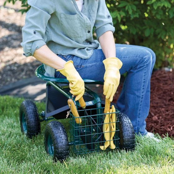 model placing tools in the back basket 