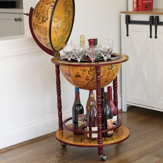 Open Old World Globe Bar on displayed