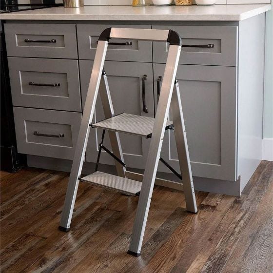 silver ladder in kitchen 