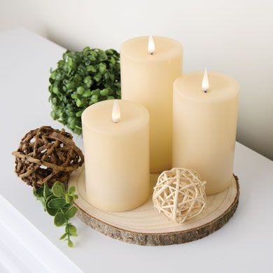 Ivory Pillar Candles on display