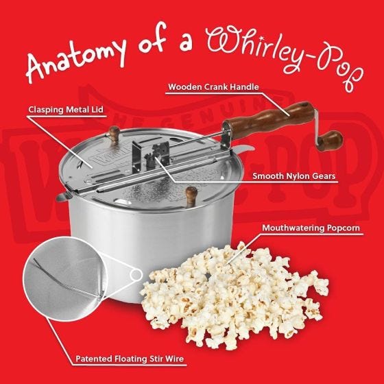 Série Platine Popcorn Popper en Acier Inoxydable Whirley Pop