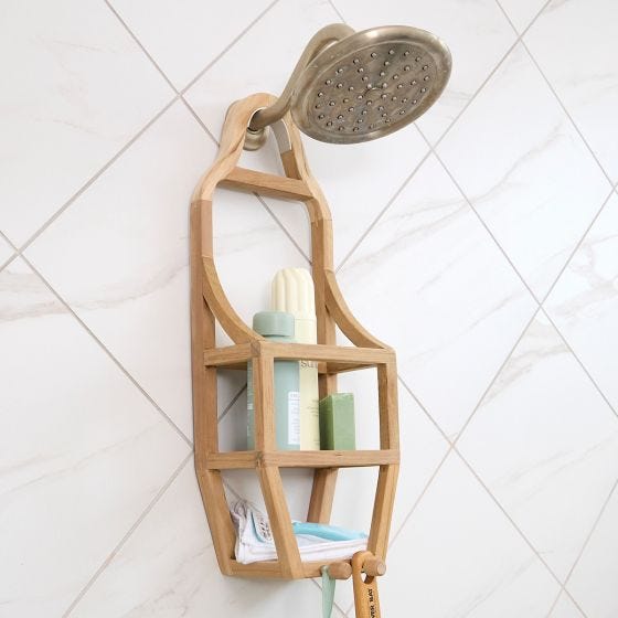 Teak Slim Shower Organizer in shower