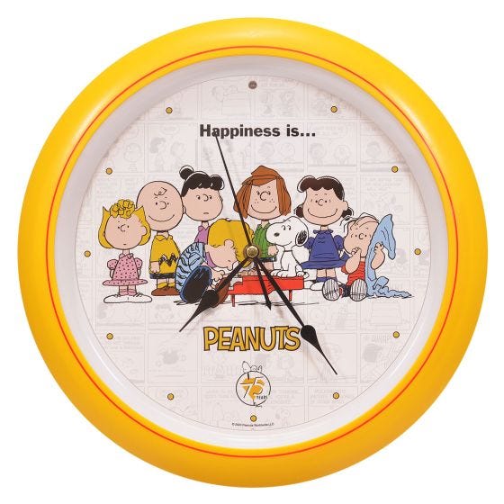 Peanuts 13" clock on white 
