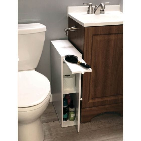 24 Wood Slim Bathroom Cabinet Stand - White