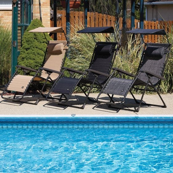 All three colored recliners on pool deck