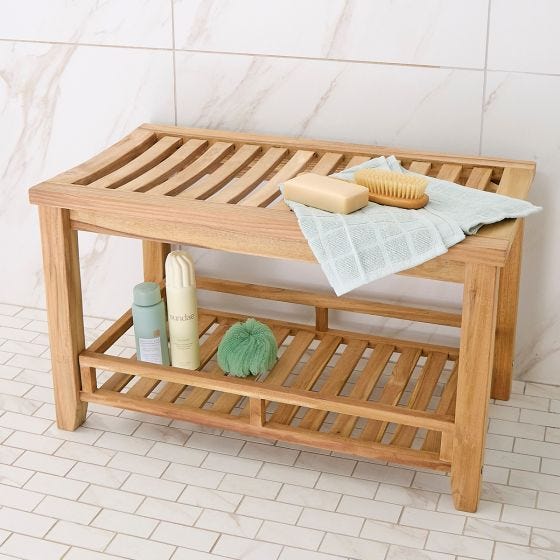 Estate Teak Shower Bench with Shelf in shower