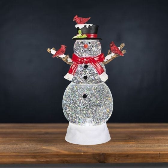 Snowman with Cardinals Snow Globe