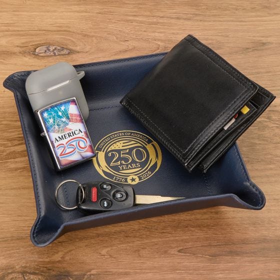 America 250 Leather Catchall Tray  on table
