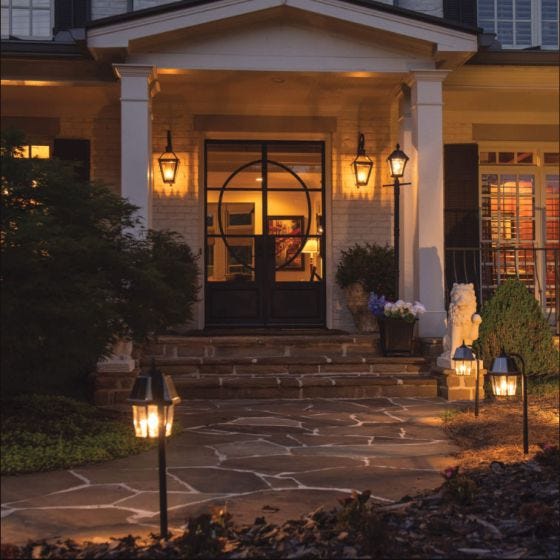 Shepherd Hook Solar Lights in yard at night