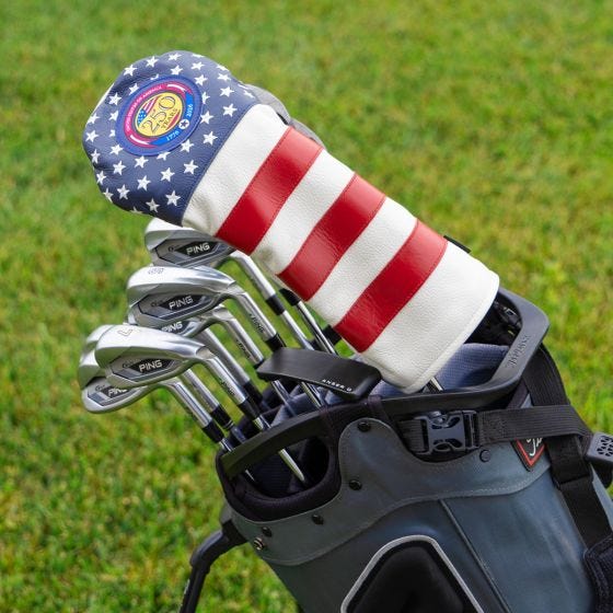 American 250 USA Flag Golf Headcover on club in cart