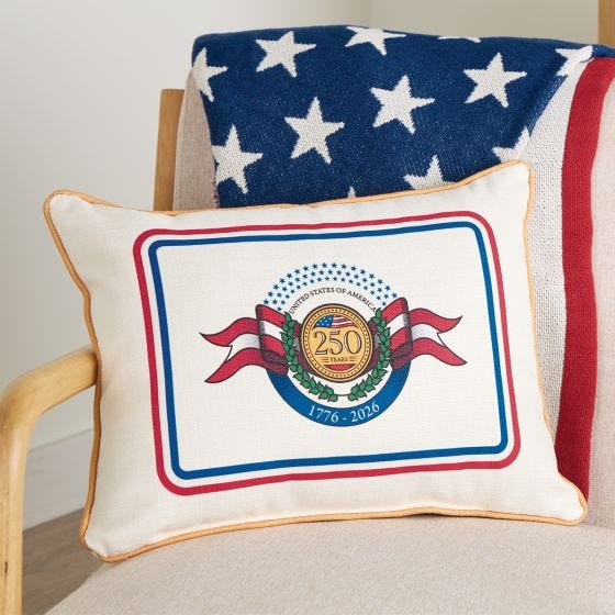 America 250 Commemorative Pillow on chair