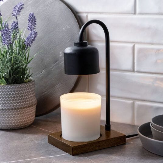 Black & Wood Candle Warmer Lamp scene image