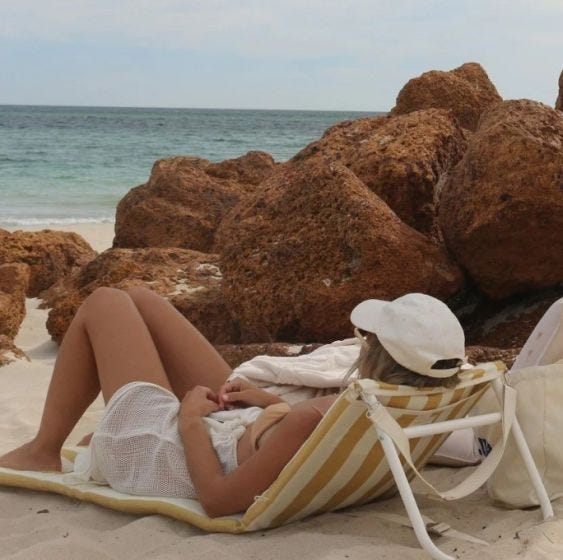 Reclining Beach Chair Yellow on beach