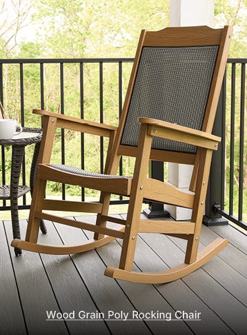 Wood Grain Poly Rocking Chair on front porch of home
