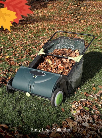 Easy Leaf Collector full of leaves in use on yard