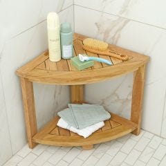 corner teak stool in shower