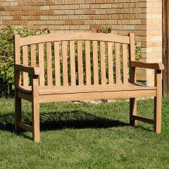 Teak Curved Back Bench outside