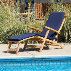 navy lounge cushion on teak lounger