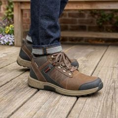 brown boots on models feet