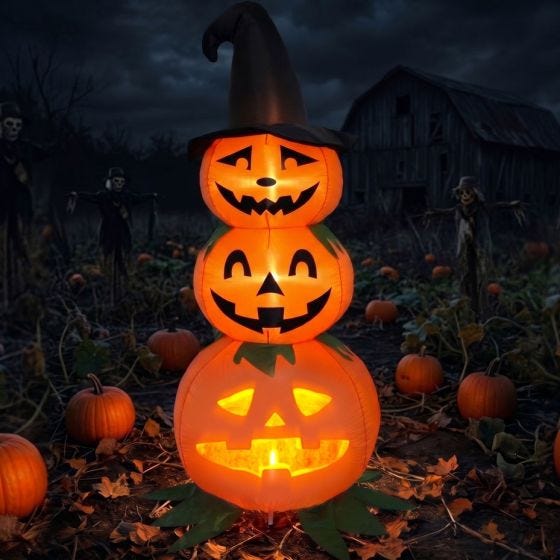 inflatable pumpkins in pumpkin field